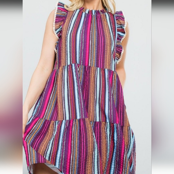 Striped Ruffle Dress by #thml - Picture 2 of 2